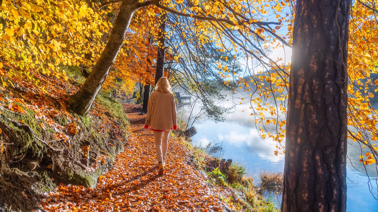 Frau spaziert im Herbst neben See in Osttirol © Peter Maier / TVB Osttirol